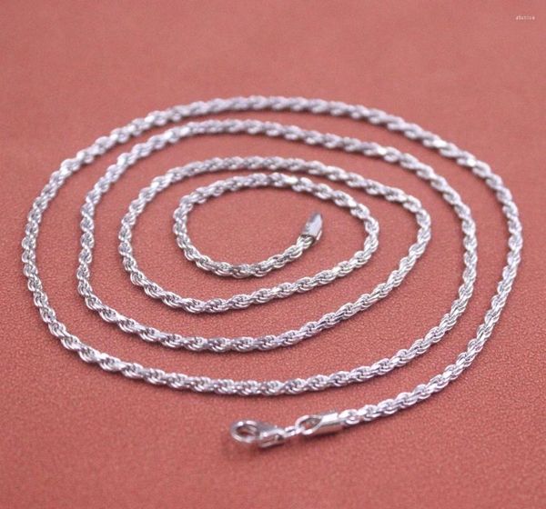 Correntes Real Sólido 925 Sterling Silver Chain Mulheres 2mm Twist Rope Colar 13-14G / 60cm
