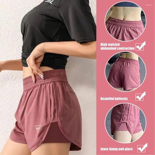 Pantaloncini attivi da corsa da donna Fitness ad asciugatura rapida Pantaloni da yoga doppi neri Allenamento a strati corti Sport Bodybuilding Allenamento D0U1