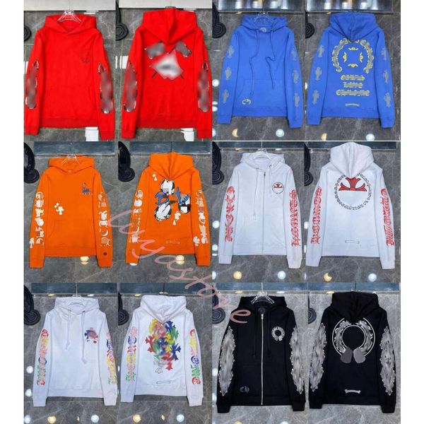 Hoodies moletom moda jaquetas de luxo designer zíper coração cruz impressão marca ch mulheres cromos casaco casual pulôver solto suéter jaqueta novidade