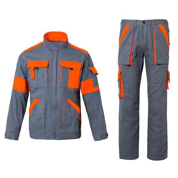 Mens Tracksuits 100% Algodão Uniforme Homens Roupas de Trabalho Soldagem Terno Jaqueta e Calças Desgaste Roupas Resistentes Workwear Trabalho para Mecânico 231206