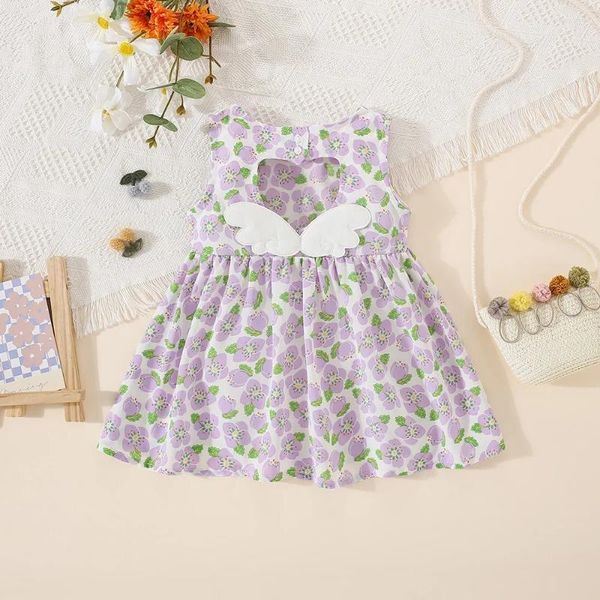 Mädchenkleider Blumenkleid für Kinder Süßes lässiges Mädchenkleid mit kleinen Flügeln und süßer Urlaubsstrand-Babykleidung