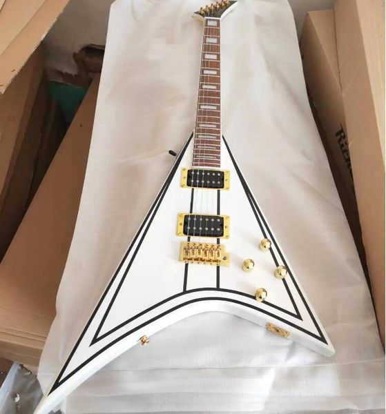 Guitarra elétrica Jackson personalizada de última geração, branca em forma de V voadora