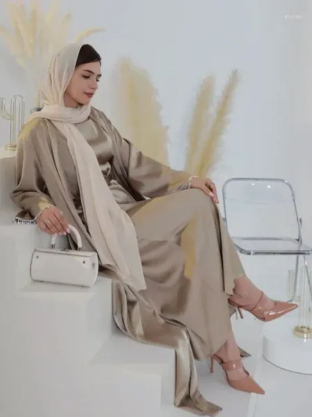 Vestido de roupas étnicas para mulheres miçangas mulher seda cetim festa abayas conjunto 2 peça ramadan árabe saudita vestidos robe caftan kaftan