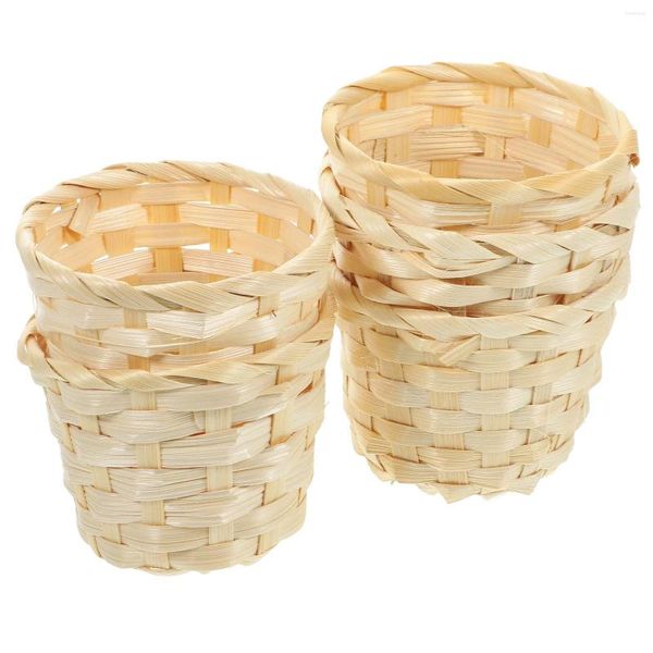 Conjuntos de louça 5 pcs lixo pode tecido cesta de flores criança recipientes doces centerpieces festa bambu tecelagem lanche