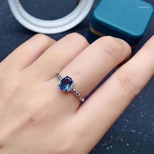 Anelli a grappolo Anello in argento con topazio carino per ragazza della scuola 5mm 7mm VVS Grade Natural London Blue 925 Sterling Jewelry