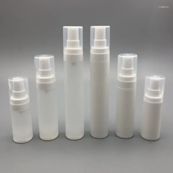 Bottiglie di stoccaggio 15ml 30ml 50ml Bottiglia bianca trasparente satinata Vuota cosmetica Contenitore airless Pompa riutilizzabile Lozione e spray per i viaggi