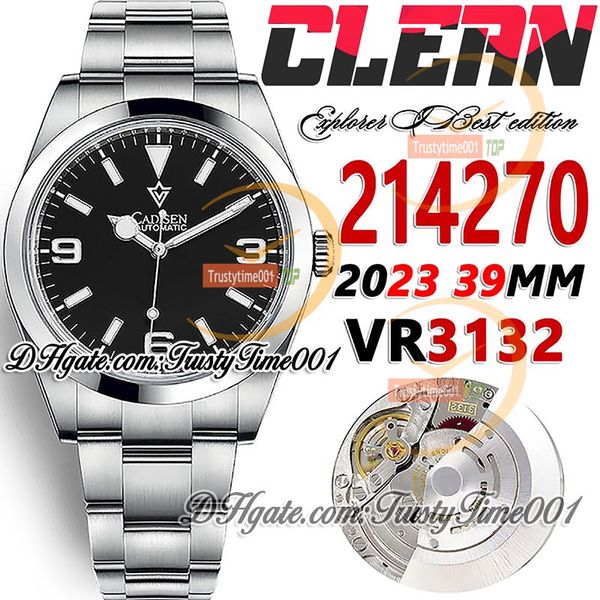 Temiz CF 39mm 214270 VR3132 Otomatik Erkekler İzle Parlak çerçeveli çerçeve siyah kadran sopa işaretleri SS 904L Oystersteel Bilezik Süper Edition Trusty001WristyWatches