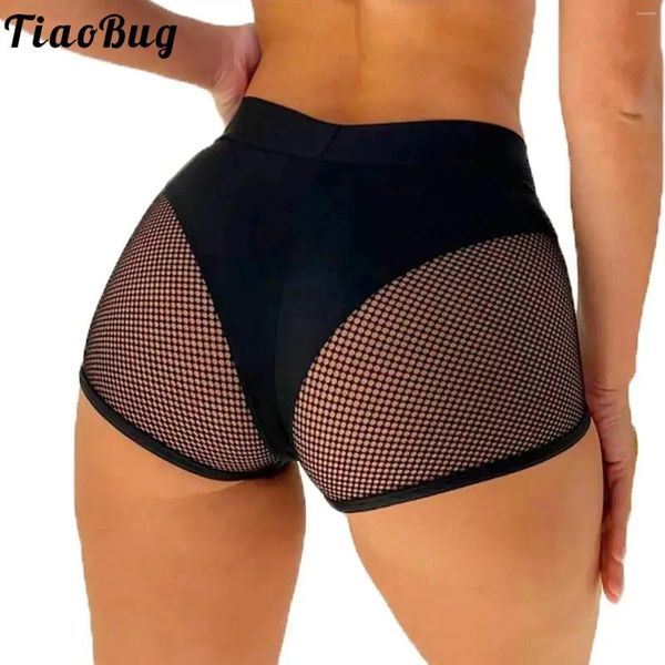 Shorts ativos 2023 mulheres oco para fora fishnet booty sportwear meados de cintura elástica calças de fitness yoga pólo dança trajes