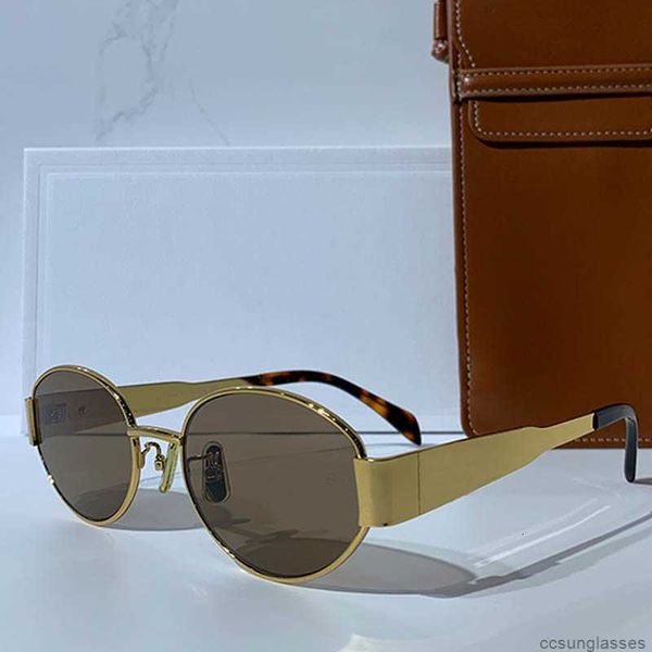 Celin's Damen-Sonnenbrille Arc De Triomphe mit ovalem Rahmen Cl4s235u Damen-Hardware-Rahmen Grüne Linse Goldbein Bügel-Signatur-Brillentasche C1