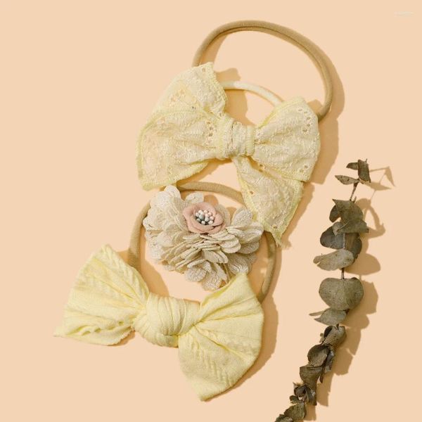 Accessori per capelli Baby For Born Bambino Bambini Ragazza Ragazzo Fascia Nylon Fiori fatti a mano Set di fiocchi morbidi per capelli