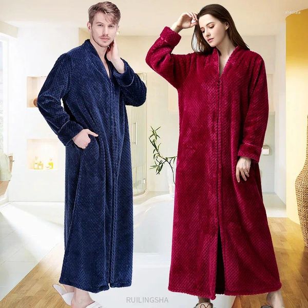 Mulheres sleepwear mulheres inverno zíper extra longo quente flanela vestido plus size coral velo roupão jacquard banho roupões homens aconchegantes