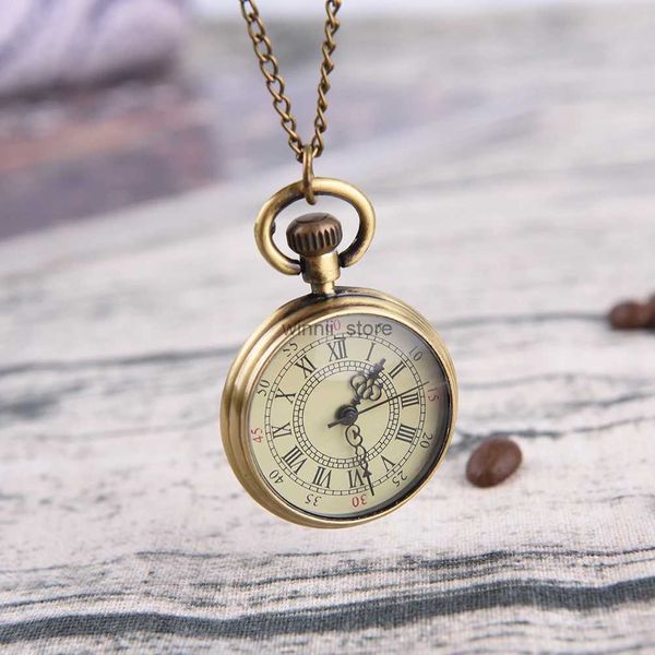 Relógios de bolso 1 conjunto simples estilo vintage steampunk bege dial números romanos pequeno relógio de bolso colar pingentel231120