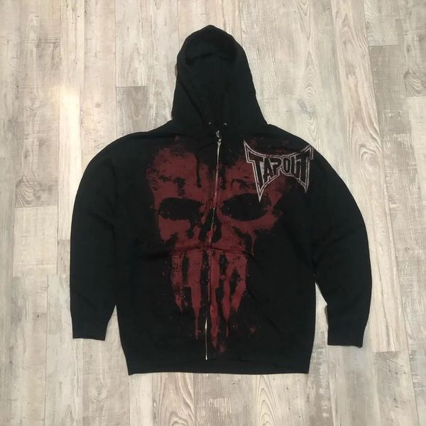 Erkek Hoodies Sweatshirts y2k Sıradan Hip Hop Gotik Moda Baskı Zip Up Hoodies Vintage Estetik Gevşek Uzun Kollu Kapüşonlu Sweatshirt Giysileri Kadın Erkek 231205