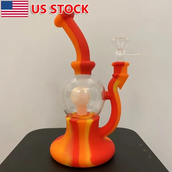 8 polegadas forma de lâmpada cachimbo de água de vidro e silicone para fumar cachimbo de água bong shisha com tigela