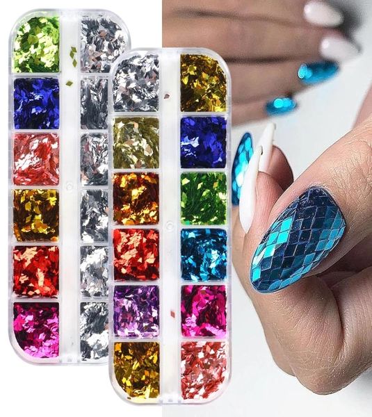 1 caso holográfico prego glitter folha de losango para arte do prego 3d lantejoulas decorações gel polonês espelho manicure paillettes2362373