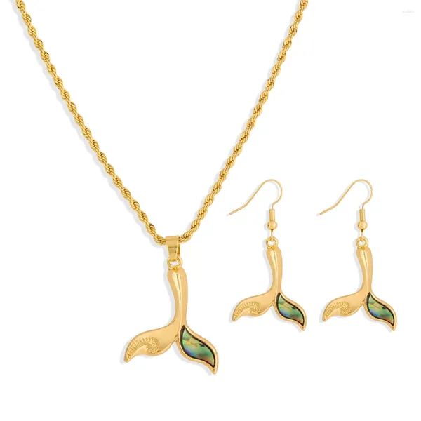 Brincos de colar definir tendências vsy havaiano jóias cauda de baleia brinco de casca de abalone e mulheres pendentes