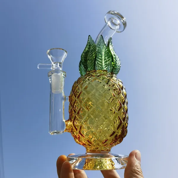 8-Zoll-Ananas-Glasbong-Recycler, schwere Rauchpfeifen, Shisha-Bongs + Glasschüssel