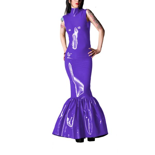 Urban Sexy Dresses Robe Sirene aus glänzender Faser für Damen, brillantes PVC-Gewand aus Buntstift, langes Kleid für den Club de Fete Rave Olympics de BoIte de Nuit 231206