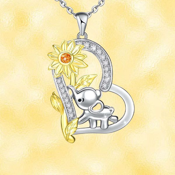 Baby exquisite elegante Elefant mit Suower Dekor Herz Anhänger Halskette für Mädchen Geburtstag Weihnachtsgeschenke