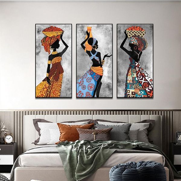 Dipinti di arte tribale africana Etnicos Donne nere che ballano Poster Stampa su tela Pittura Immagine di arte astratta per la decorazione della parete di casa303a