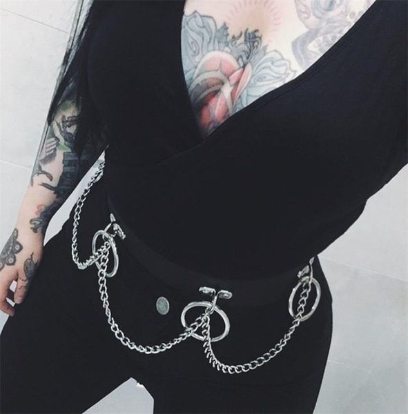 2020 moda feminina gótico preto pu cintos corrente botão escondido goth cosplay estilo punk hip hop feminino cinto casual gótico t200423329427