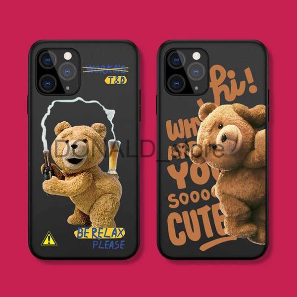 Casos de telefone celular Sacos de noite Teddy Bear Casal Cartoon Fosco Phone Case para iPhone 15 14 13 12 11 Pro MAX X XS Max XR Mini SE2022 6S 7 8 Plus Black Case J231216