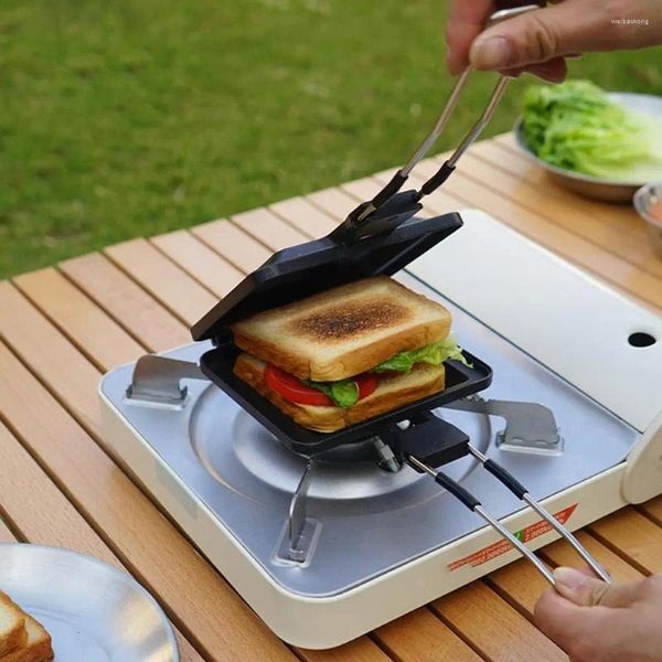 Panelas dupla face frigideira sanduíche fabricante antiaderente grelhado e panini com alça de alumínio flip uso doméstico