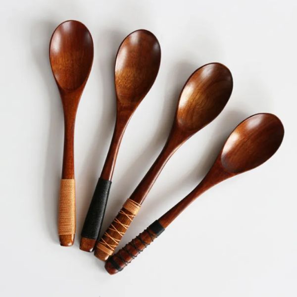 Brown Wooden Spoons Large Long Handled Spoon Kids Spoon Kinking Wood Rice Soup Dessert Wooden Utensils Kitchen Accessories ZZ