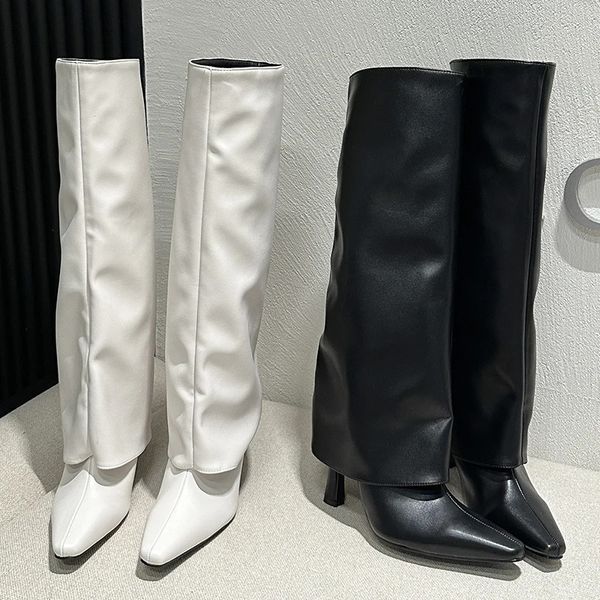 Botas moda deslizamento em mulheres longas mulheres ocidentais bombas calçados sapatos 2023 senhoras modernas joelho salto alto outono primavera 231206