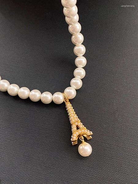 Ketten D Eiffelturm Perlenkette Vintage Französische Premium Schlüsselbeinkette