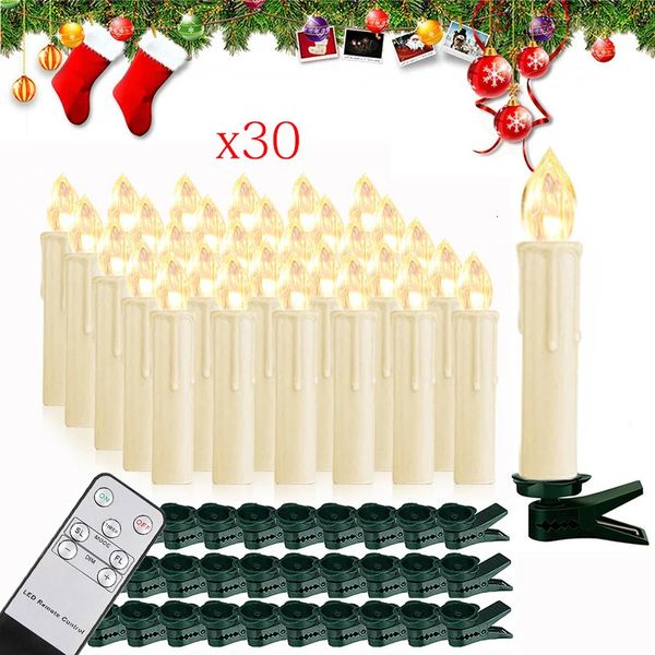Kerzen 10203040 Stück Weihnachtskerze mit Timer, Fernbedienung, Jahr, Heimdekoration, Kerze, flammenlose, blinkende LED-Kunststoff-Kunstkerzen, 231205