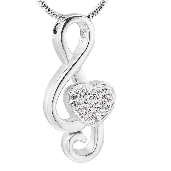 IJD11531 Gioielli per cremazione dorata Tenere cristallo trasparente Cuore Nota musicale Collana in acciaio inossidabile con urna commemorativa per le ceneri Funnel283z