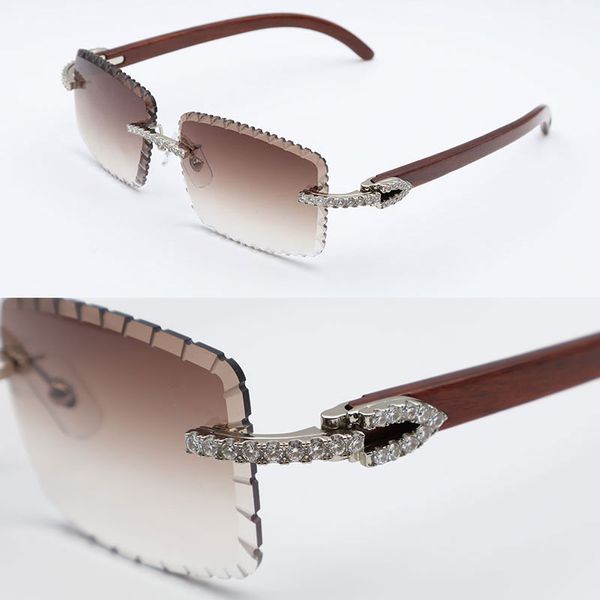 Luxus-Moissanit-Diamant-Set, randlose Holzsonnenbrille, Herren, große Steine, Diamant, Original-Holzbrille, Damen-Designer, quadratische, diamantgeschliffene Linse, Lentes de Sol Mujer, heiß