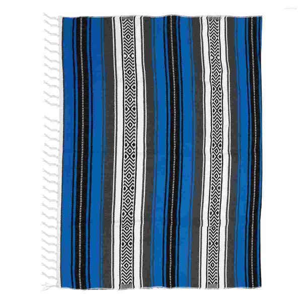 Cadeira cobre mexicano falso cobertor colorido tapete de yoga tecido 130x180cm serape para sofá quarto carro piquenique verão praia azul