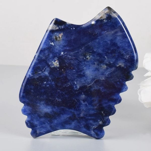 Blu Sodalite Gua Sha Massaggiatore viso Giada naturale Guasha Strumento per massaggio con pietra Raschietto a guazzo Lifting facciale Anti invecchiamento Rughe Bellezza Strumenti per la cura della pelle