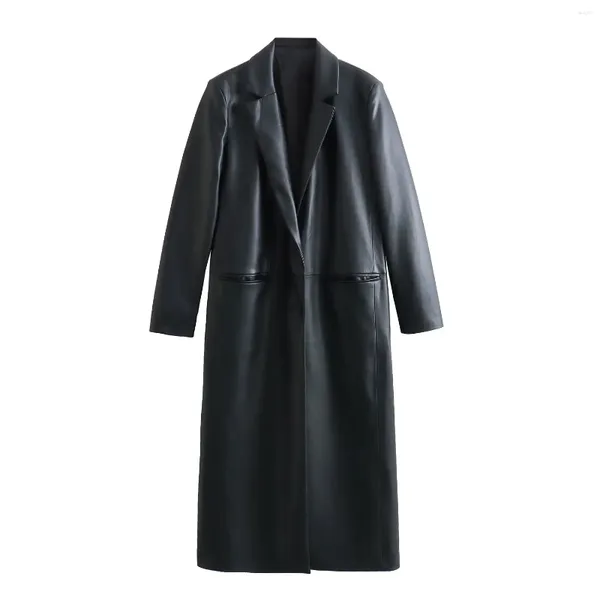 Terno de couro feminino gola manga comprida plutônio verde trench coat outono inverno chique vintage estilo britânico feminino jaqueta preta