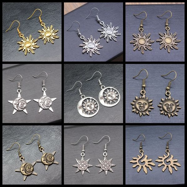Cazibe moda el yapımı basit tasarım güneş mistik sallangılar için cadı pagan gotik çemberler küpe hediyesi 231205