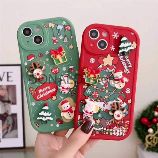 Casos de telefone celular Ottwn 3D Cartoon Elk Santa Claus Tree Christmas Phone Case para iPhone 13 11 12 Pro Max 13 14 Plus X XR XS 7 8 Plus SE 2020 Capa J231206