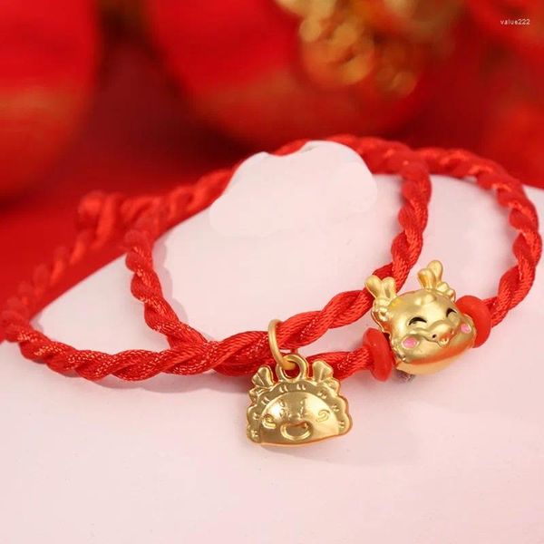 Link-Armbänder, Drachenjahr, Glücksbringer, rotes Seil, für Damen und Herren, handgefertigt, gewebt, Knödel-Armband, süß, täglich, lässig, Modeschmuck, Accessoires