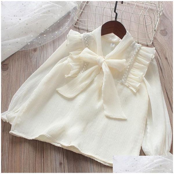 Camicie per bambini Camicette per ragazze Primavera Chiffon Manica lunga Preppy Carino Abiti in cotone beige Uniforme scolastica Vesidos 6 8 10 Consegna a domicilio Baby Dhsgi