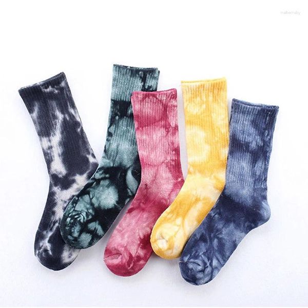 Damensocken, bunt, mit Batikmuster, lang, Sport, für Männer und Street-Skateboarding, Hip-Hop, Spaß, Baumwolle, für Erwachsene, Regenbogenfarben