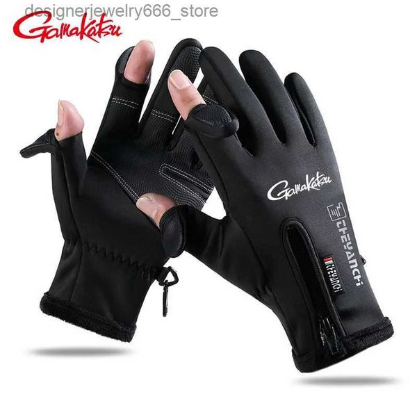 Fünf-Finger-Handschuhe Winter Outdoor Herren Angelhandschuhe Zwei-Finger Wasserdicht Touchscreen Dick Plus Fleece Rutschfeste Vollfinger-Angelhandschuhe Q231206