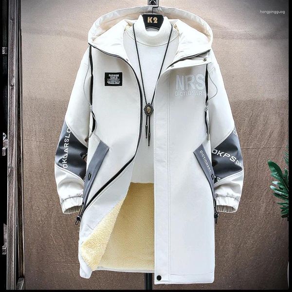 Мужские куртки, модное повседневное пальто, флисовая куртка средней длины, толстая теплая кашемировая куртка с капюшоном для мужчин, водонепроницаемые топы высокого качества, одежда