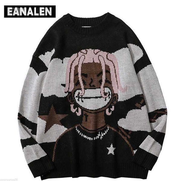 Erkek Hoodies Sweatshirts Harajuku Vintage Karikatür Anime Sweater Örme Erkekler Kış büyük boy erkekler kaya hip-hop rap kazak kadın kazak çirkin kazak