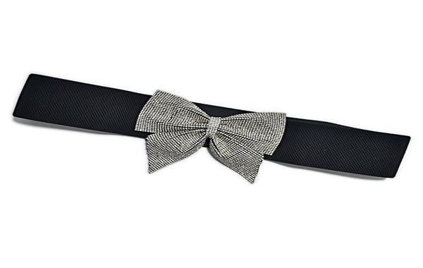 Cinture di design di lusso Cintura nera selvaggia con grande fiocco elastico Cintura larga con strass Super Shine Cintura intarsiata Bg8406091239