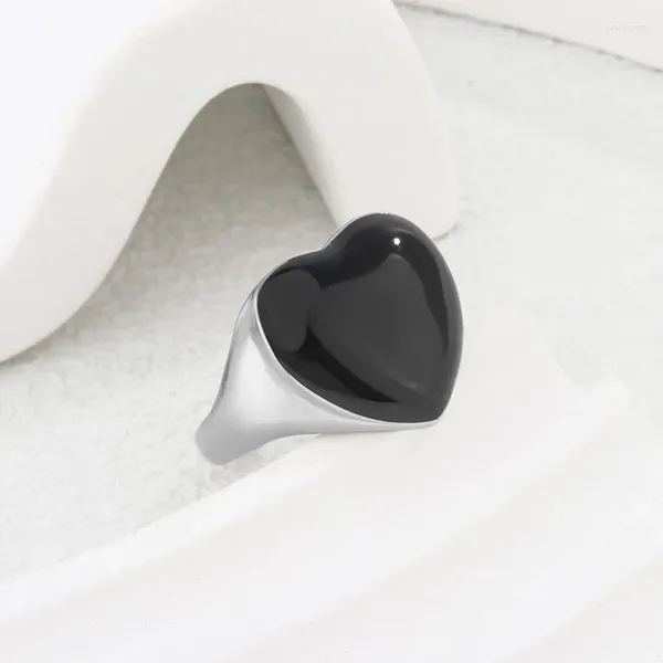 Anelli a grappolo in argento sterling 925 con cuore nero regolabile per le donne Anello di fidanzamento per matrimonio Offerte di gioielli di lusso con