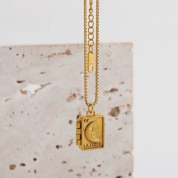 Ожерелья с подвесками в стиле ретро, коробка-сердечко из нержавеющей стали, волшебное квадратное плавающее медальон с открывающимся лунным ожерельем, семейные подарки