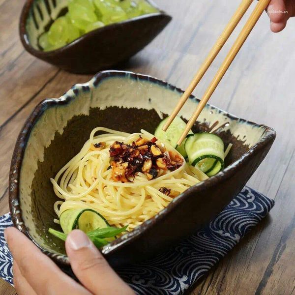 Тарелки японская грубая керамика для обеденного набора особой формы в форме ракушки, креативная ресторанная салатница, глазурованная цветная тарелка с фруктами