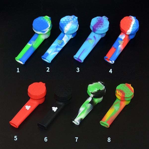 4.0inch Bee Silicone Fumar Cachimbo Impressão 3D Brilhando no Escuro Cigarro Tubo Portátil Com Tampa Tigela De Vidro Tabaco Colher De Mão Tubos Dab Rigs