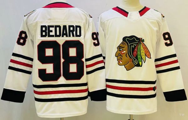 Barato Dropshipping Atacado Homens Crianças Mulheres Blackhawks 98 Connor Bedard Hóquei Jersey Chicago Vermelho Branco 100% Costurado Tamanho S-XXXL